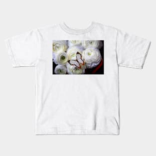 Exotic White Butterfly On With Ranunculus Flowers Kids T-Shirt